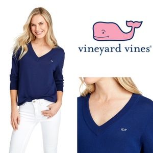 VINEYARD VINES Navy Heritage V-Neck Sweater